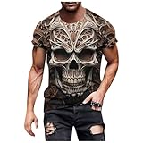 Camiseta de calavera para hombre, camiseta deportiva Kruzarm, camiseta de cuello redondo, camiseta de corte regular, informal, transpirable, camiseta muscular, gimnasio, camiseta deportiva, camiseta