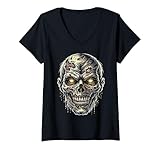 Mujer Brillante Calavera Zombi Arte de terror Halloween Cara de no-muerto aterrador Camiseta Cuello V