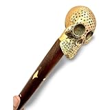 Bastón de madera real con mango de calavera de latón, 3 pliegues, estilo náutico vintage