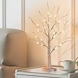 ChaneeHann Arbol LED Decorativo,Árbol de Abedul con 24 luces LED de color blanco cálido (60 cm),Alambre de Cobre Ajustable,Decoración del Hogar, Navidad, CREA un Ambiente Romántico y Cálido