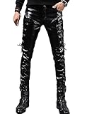 Idopy Hombres Steampunk Steampunk Lace Up Pantalones de Cuero de PU Slim Fit (W30(Cintura 77cm))