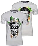 JACK & JONES Camiseta de manga corta para hombre con cuello redondo, diseño hipster de calavera, 2 unidades, Blanco (White: Fruitman), XXL