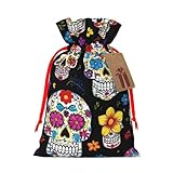 Bolsa de regalo de calaveras de flores coloridas con asas y etiqueta, perfecta para Navidad, cumpleaños, boda o regalo diario - (M)