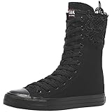 rismart Mujer Botas Lona Media pierna Punk Altos Cordones Moda Sneakers(Negro (Encaje),41 EU)