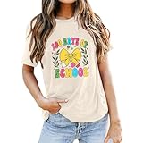 Camiseta casual para mujer con estampado de corazón y letras de San Valentín, cuello redondo, manga corta, camiseta de calavera brillante para mujer, beige, S
