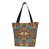 Colorido bolso de hombro con estampado de calaveras de azúcar, bolso de hombro casual para mujer, bolsa de compras reutilizable., Coloridos calaveras de azúcar., Talla única