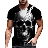 Camiseta deportiva para hombre con calavera, camiseta de manga corta, cuello redondo, camiseta de manga corta, transpirable, camiseta de correr, camiseta de moda, impresión grande, camiseta de