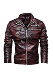 Naxxramas Chaqueta de cuero para hombre, traje de motocicleta, chaqueta de ocio Al aire libre Clásico Chaqueta Moda (rojo,M)