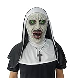 JOYUE Máscara de Monja de Halloween, Máscara de Monja Realista con Pañuelo en Cabeza, Máscara de Látex Horror de Monja, Máscara de Mujer Terror Monja para Halloween Cosplay Disfraz Fiesta Accesorios