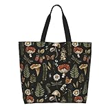 FJAUOQ Bolso de mano con diseño de calavera y rosa para mujer, bolsa de hombro grande, plegable, para viajes, compras, deportes, picnic, Hojas de plantas de bruja de hongos vintage, Talla única