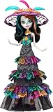 Monster High Muñeca Skelita Calaveras con Vestido de Fiesta del Día de Muertos y Sombrero de la Catrina, colección Howliday, Juguete para coleccionistas, +4 años (HXH99)