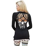 wllw Mujer Manga Larga Abierta Front Back Cut Out calavera Cardigan Tops - -