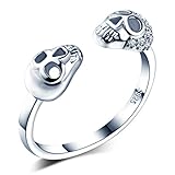 Infinite U - Anillo Cráneo Calavera de Apertura de Plata de Ley 925 con Circonita Cúbica para Mujer/Chica, Tamaño Ajustable de 5,5 a 7,5