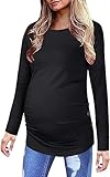 Saodimallsu Camiseta de maternidad de manga larga para mujer, camiseta de maternidad, cuello redondo, camiseta de embarazo, camiseta de verano transpirable, Negro , S