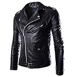 Chaqueta de piel sintética para hombre, cuello alto, punk, rockero, para moto, con cremallera, chaqueta de piel sintética, corte ajustado, abrigos de piel, chaqueta de motorista, chaqueta de
