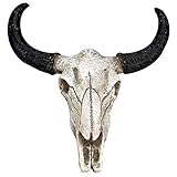 Casinlog Resina Longhorn vaca cráneo cabeza colgante decoración 3D animal fauna escultura figuras artesanías cuernos para el hogar decoración de Halloween