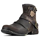 OSSTONE Botas para Moto Botines Hombre de Invierno Piel Zapatos Negras Vestir Nieve Piel Forradas Calientes Planas Combate Militares Cremallera Boots OS-5008-1-D-11