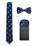 WANYING Hombre 6cm Corbata & Pajaritas & Pañuelo de Bolsillo 3 en 1 Set Moda Casual Cool - Calavera Patrón Azul Marino