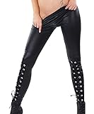 Leggings con Cordones Cruzados de Punk Rock gótico para Mujer Leggings Negros para Mujer Pantalones de Cuero de imitación