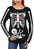 For G and PL Disfraz de Halloween para mujer, cuello redondo, manga larga, para embarazo, esqueleto, calabaza, camiseta de maternidad, tallas S-XXL, Skeleton Baby, M