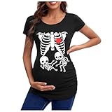 Camiseta de calavera para mujer, camiseta de maternidad, color negro, esqueleto, camiseta de maternidad, manga corta, camiseta de embarazo, divertida para embarazadas, cuello redondo, A beige., XL
