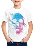 style3 Neon Skull Camiseta T-Shirt para Niños Calavera Disco Neon Festival, Color:Blanco, Talla:128