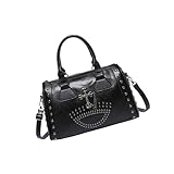 Bolso de mano con diseño de calavera con tachuelas, estilo punk, bolso de hombro de gran capacidad, bolso colorido para niñas, fácil de transportar para mujeres, bolsa de médico con tachuelas, Black