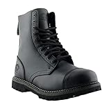 Grinders Stag CS Botas de Seguridad Unisex de Cuero Negro con Punta de Acero y 10 Ojales Estilo Punk/Militar 12