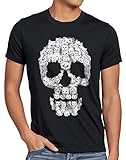 style3 Gato Calavera Camiseta para Hombre T-Shirt Skull Gata chavala, Talla:XL