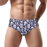 Vosery Ropa interior para hombre, diseño de flor de calavera, suave, cómodo, transpirable, ajuste clásico, Negro , L