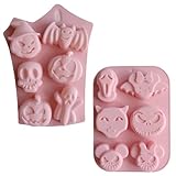 ZGCXRTO 2 Piezas Molde De Silicona Para Halloween,Molde De Silicona Para Hornear Para Tartas Molde De Calabaza Murciélago y Calavera De Halloween Para Chocolate, Dulces, Gelatina