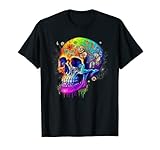 Calavera con flor de mariposa vibrante y seta Camiseta