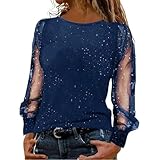 Camisetas Calaveras Mujer Blusas festivas para mujer, negras, elegantes, sexys, para Nochevieja, con lentejuelas, modernas, informales, con purpurina, camisas con Camiseta Lunares Mujer (Blue, XL)