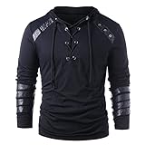 YOSUWOAI Sudadera gótica steampunk para hombre, caballero medieval, manga larga, con cordones, vintage, corte ajustado, suéter con capucha, jersey con capucha, sudadera táctica de manga larga, O negro