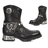 Corta Montar Botas de los Hombres - Medieval PU Cuero Steampunk Botas con decoración de cráneo - Vintage Bordado Western Cowboy Botas,Negro,42