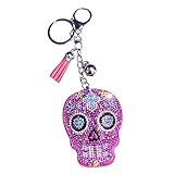 Popfizzy Llaveros de diamantes de imitación para mujeres y niñas, llavero de mochila brillante, bonitos dijes para bolso, llavero genial, llavero divertido de regalo, Calavera de azúcar rosa (plata),