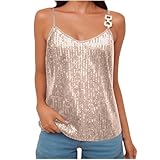 Camisetas sin Manga Mujer Lentejuelas Verano Moda Color sólido Camisola Chaleco Elegante Camisetas de Tirantes Tank Tops Cuello Redondo Fiesta Club Suelto tee Talla Grande 2025