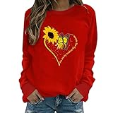 Camiseta con Estampado de Amor y Flores para Mujer, Camiseta de Manga Larga para el Día de San Valentín, Blusa Informal, Jersey, Camiseta Informal Sudadera Calaveras Mujer