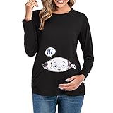 Camiseta de maternidad de manga larga para mujer, con estampado de letras, blusa de embarazo, Negro , M