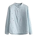 Blusa de botones camisa casual coreana suelta en impresión de moda manga larga mujer blusa T camiseta calavera brillante mujer mujer, azul, L