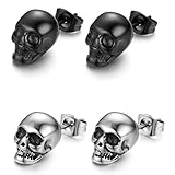 EAVUYIS 2 Pares Halloween Carnival Skull Piercing Pendientes de hombre Pendientes de calavera de acero inoxidable Hip Hop Punk Jazz Pendientes de acero inoxidable Punk