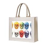 LMNUDS Bolsa de transporte de lona con calaveras de color, bolsa de regalo personalizada, bolsa de mano para mujer, para yoga, trabajo,
