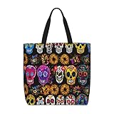 Bolso de hombro con cremallera y estampado de calavera rosa para mujer. Playa, viajes y uso diario, ligero, elegante, negro, talla única, Negro, One Size