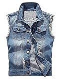 Chaqueta De Mezclilla Hombre Sin Manga Jeans Denim Chaqueta Casual Rasgado