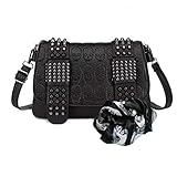 Bandolera gótica con estampado de calavera para mujer, estilo vintage, punk, con bufanda, color negro, A2, Medium