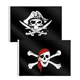 Bandera Pirata,2 PCS Bandera De Cuchillo De Cruz Y Bandera,90 * 60CM Jolly Roger Bandera,Bandera Con Calavera,Bandera Pirata PequeñA,Bandera Pirata Con Bandana Rojo