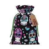 Bolsas de regalo reutilizables con estampado de calaveras coloridas, bolsas de regalo con cordón para joyas y regalos, para ocasiones festivas