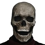 Fmlkic Máscara de calavera aterradora con máscara de mandíbula móvil Casco de látex realista de Halloween Máscara de ojos brillantes Horror Cabeza completa Esqueleto Sombrerería para adultos