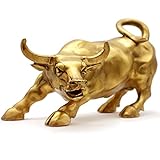 Escultura para decoración del hogar, toro de cobre dorado (Feng Shui) representa la buena suerte de la vida, la riqueza de la vida, estatua de toro de latón COW01