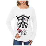 Bluelucon Camiseta de calavera para mujer, camiseta embarazada, manga corta, camiseta embarazada, ropa casual, clásico, embarazo, cuello redondo, top, diseño de esqueleto, Verde militar, XXL